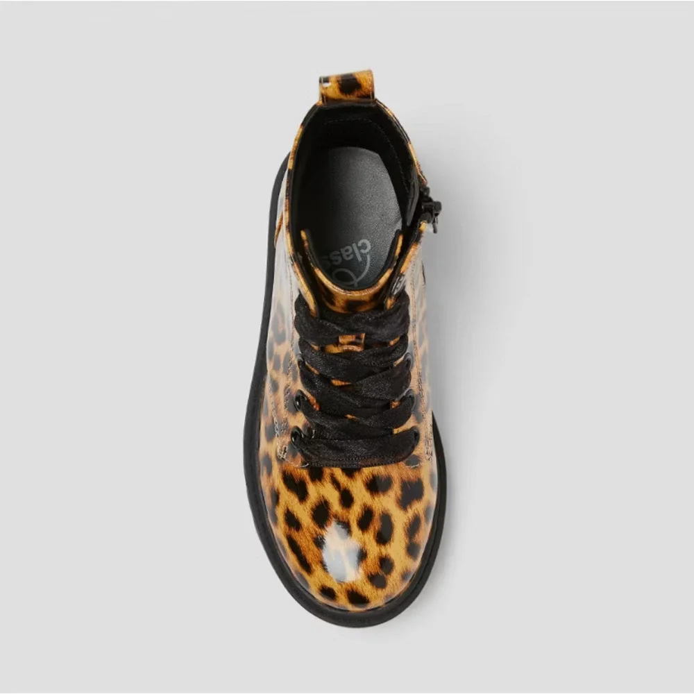 Art Class Kayden Big Kids Size 5 Leopard Print Lug Sole Combat Boots New